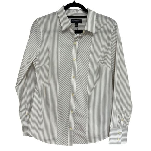 NWT Banana Republic Factory Tailored Mixed Stripe Button Down Shirt - Size 8 - Picture 1 of 7